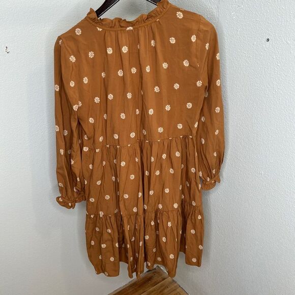 Madewell warm Hickory bloom dot tie-neck tiered min dress XS - Picture 3 of 10